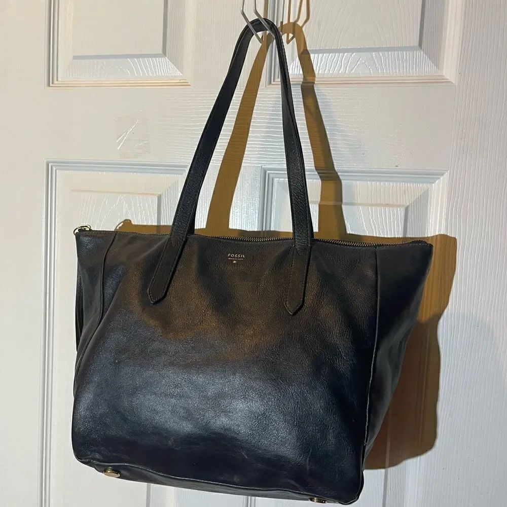 Fossil Sydney leather Navy Blue medium tote with silver tone hardwares